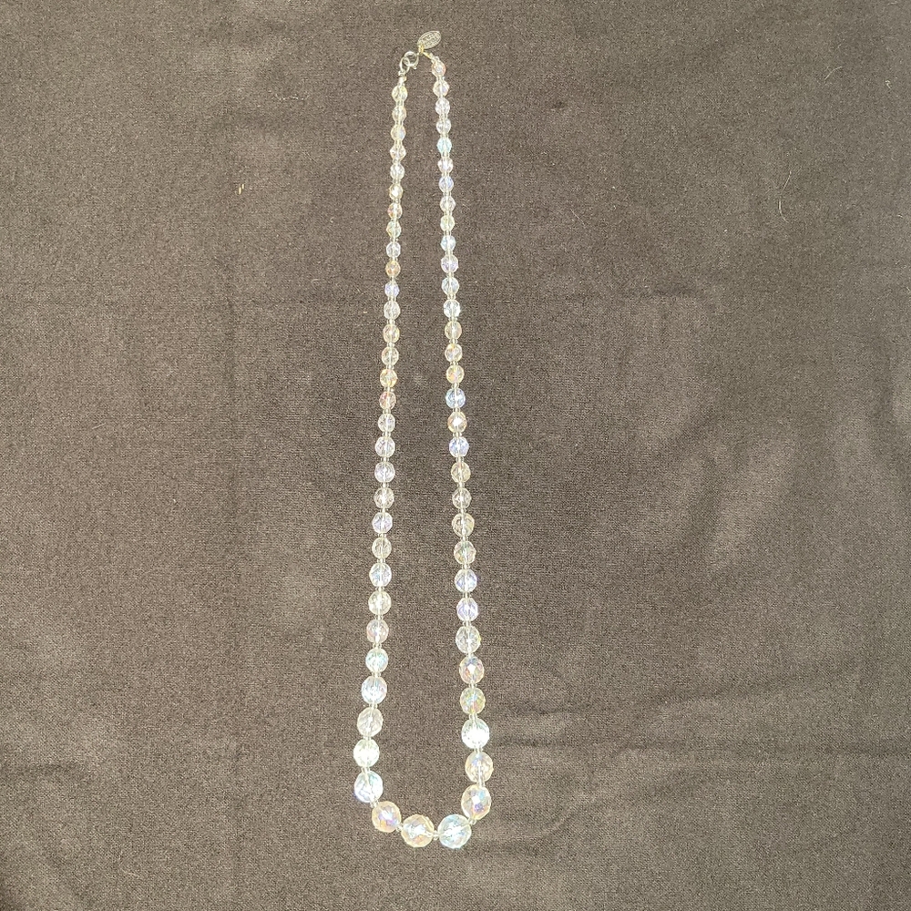 Vintage 24" Miriam Haskell Faceted Crystal AB Graduated Necklace